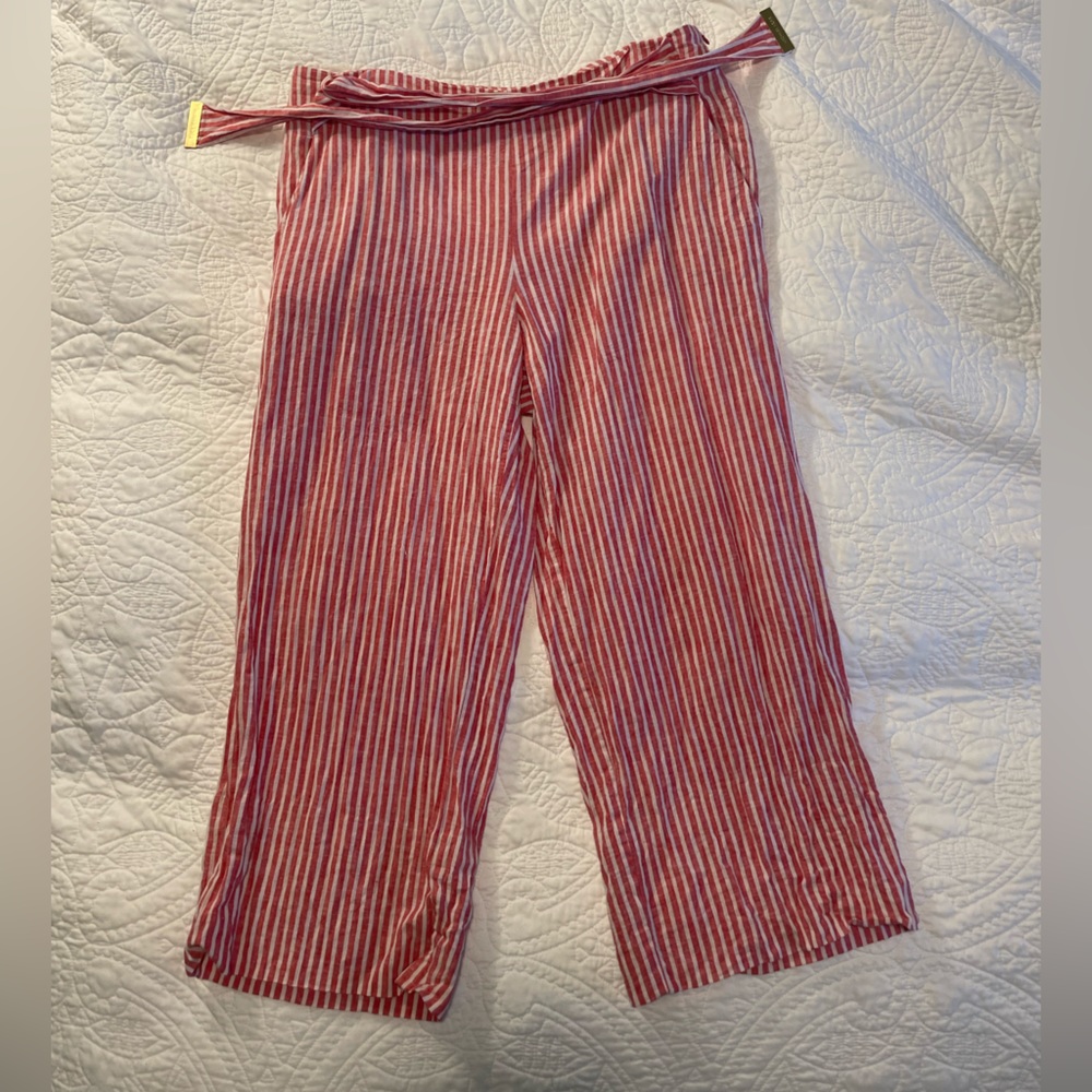 Red and white striped Michael Kors linen blend pants